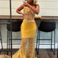 Gold Mermaid Prom Dress Evening Formal Party Birthday Engagement Gowns   fg7444