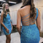 chic one shoulder sequins beads short homecoming dress      fg5844