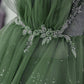 Green Layers Tulle Straps Beaded Long Party Dress, Green Long Formal Dress     fg4491