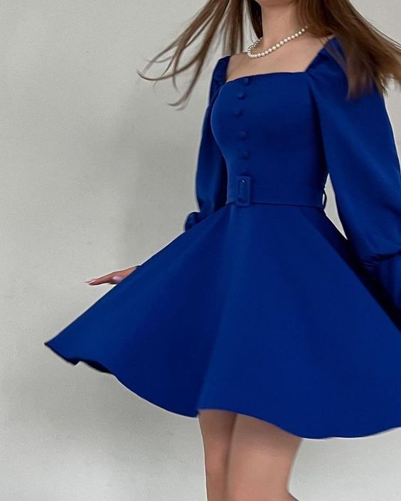 Royal Blue Long Sleeves Sexy Short Occasion Dress Short Prom Dress       fg6027