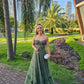 Strapless Green A Line Tulle Long Prom Dress        fg5556