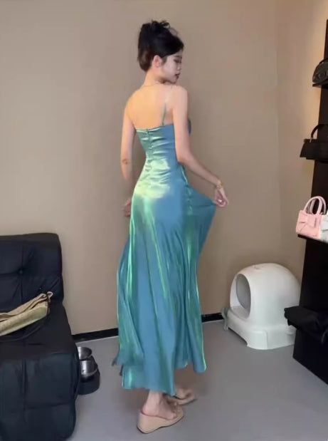 Spaghetti Straps Blue Sheath Long Prom Dresses Homecoming Dress      fg6074