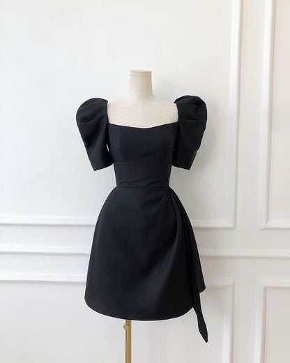 Cute black short prom dress,black hoco dress with short sleeves       fg6250