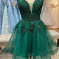 Plunging V Neck Straps Appliques Tulle Homecoming Dress     fg5388