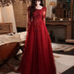 Burgundy Aline Lace Long Prom Dress, Burgundy Tulle Formal Graduation Dress    fg5618