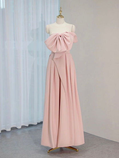 A-Line Satin Pink Long Prom Dress, Pink Long Formal Dress       fg6809