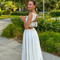 Women's White Backless Long Dress Elegant Sleeveless O-Neck Fashion Party Holiday Dress   fg7434