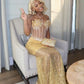 Gold Mermaid Prom Dress Evening Formal Party Birthday Engagement Gowns   fg7444