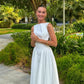 Women's White Backless Long Dress Elegant Sleeveless O-Neck Fashion Party Holiday Dress   fg7434