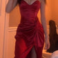 Burgundy Strapless Long Prom Dress Evening Dress With Slit      fg7419