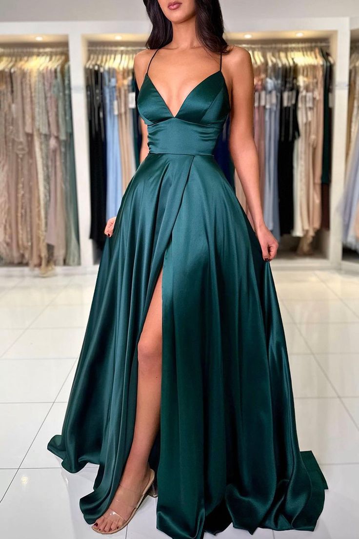 Simple V-Neck Satin Long Prom Dress, Beautiful A-Line Backless Evening Party Dress       fg6191