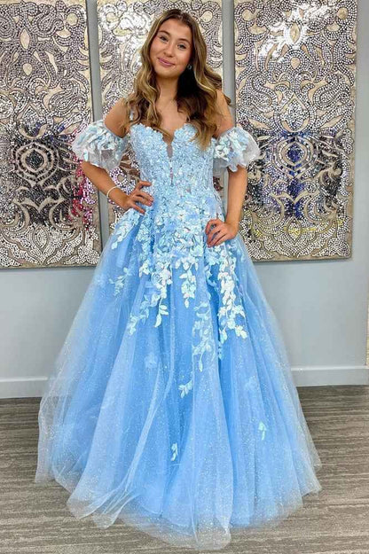 A-Line Appliques Plunge V Long Prom Dress with Detachable Sleeves           fg6370