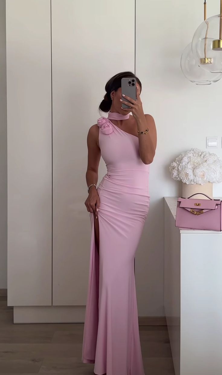 Elegant Mermaid Long Evening Dresses, Cheap Pink Prom Dresses     fg6549