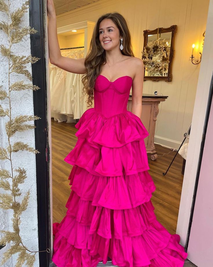 Fuchsia Ruffle Long Prom Dress Sweetheart Evening Gown         fg6343