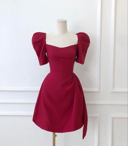 Cute short prom dress,burgundy hoco dress       fg6252