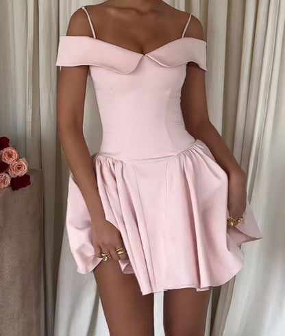 Off The Shoulder Pink A-Line Short Prom Party Dress Homecoming Dress      fg6095