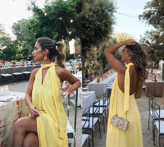 Backless Chiffon Yellow Long Prom Dresses Evening Gowns      fg6573