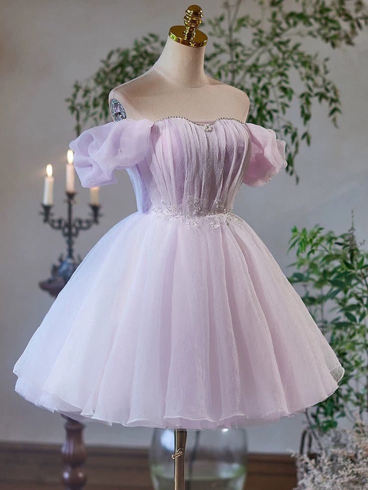 A-Line Sweetheart Neck Tulle Purple Short Prom Dress, Purple Homecoming Dress      fg6141