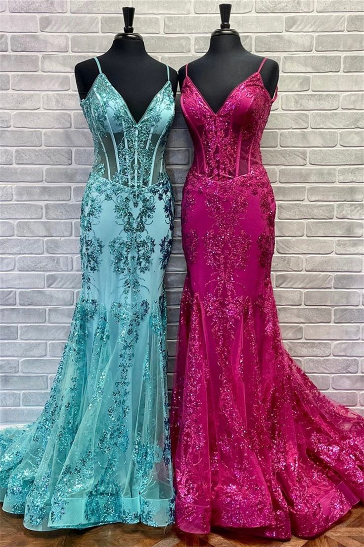 Fuchsia Mermaid Sequined Embroidery Tulle Long Prom Dress       fg6349