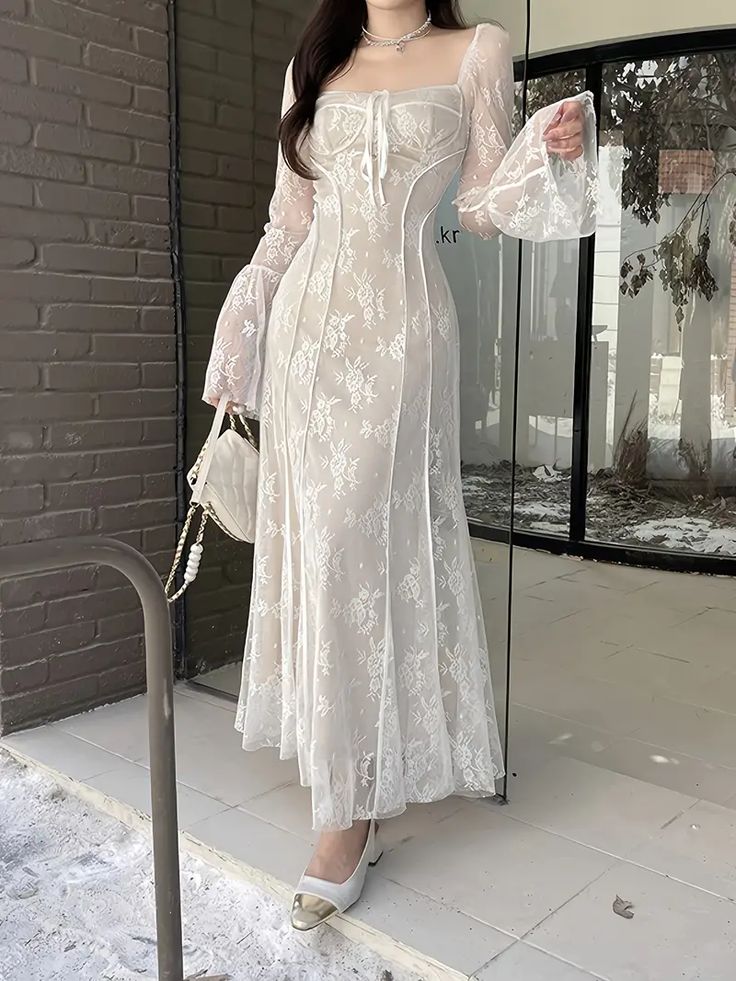 Women's A-line Lace Long Simple Dress, Sexy Elegant Vintage Evening Dress      fg6057