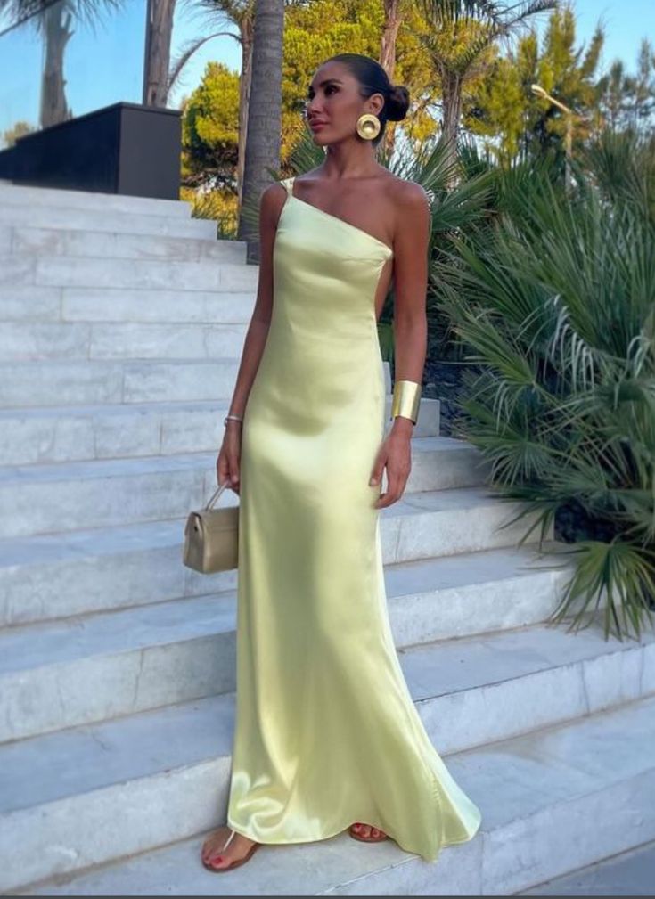 Yellow One Shoulder Prom Dresses, Evening Dress, Floor Length Party Gowns     fg6565