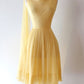 Chiffon Party Dress Vintage 60s Pale Yellow Cocktail Dress With Trailing Shoulder Sash      fg5623