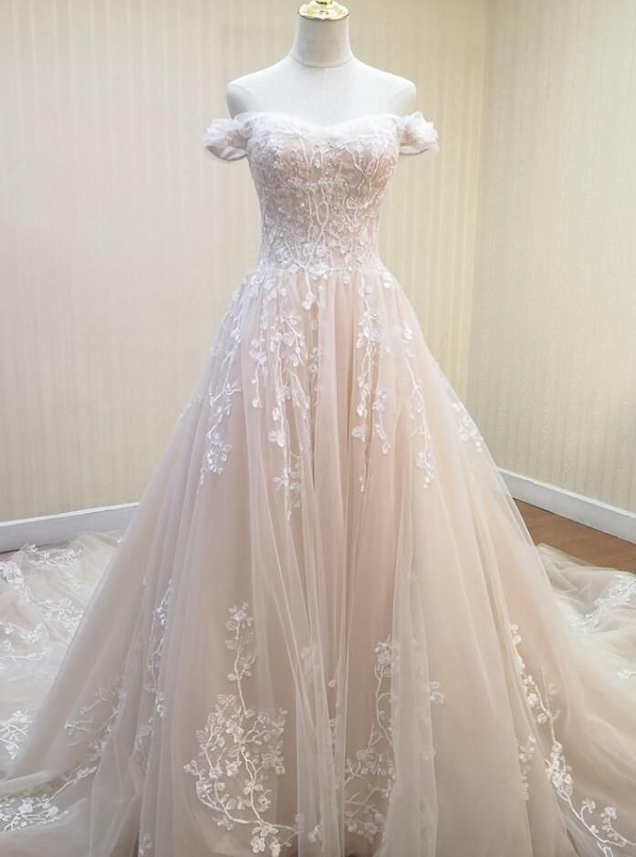 Off The Shoulder Wedding Dress With Sweep Train     fg6601