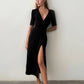 Sexy Black Split Half Sleeve Dress Evening Dress     fg5876