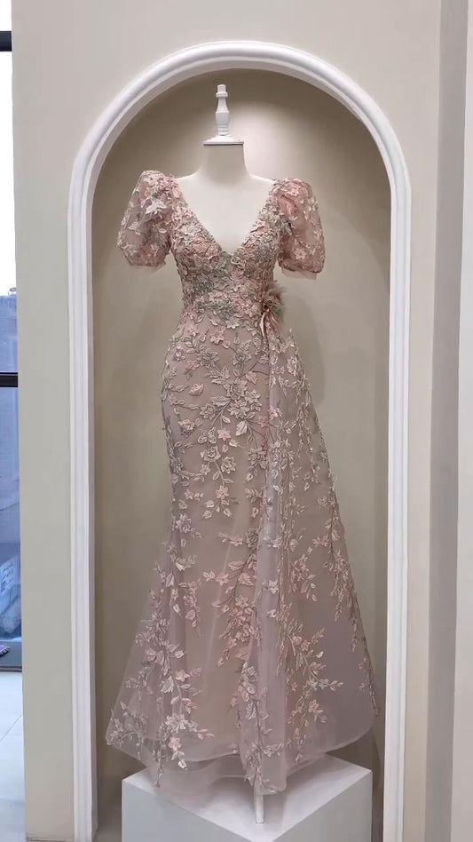 Elegant Mermaid 3D Floral Lace Prom Dress     fg5684