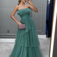 Soft Tulle Formal Evening Dresses Tiered Pleated Skirt Strapless Party Gowns    fg5485