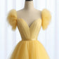 A Line Sweetheart Neck Tulle Yellow Long Prom Dress, Yellow Long Formal Dress       fg5440