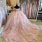 Pink Ball Gown Quinceanera Dresses with Cape 15 Party 3D Flower Princess Dresses with Lace     fg4104