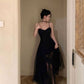 Simple Tea Length Prom Dresses, Straps Black Formal Graduation Evening Dresses    fg5838