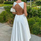 Women's White Backless Long Dress Elegant Sleeveless O-Neck Fashion Party Holiday Dress   fg7434