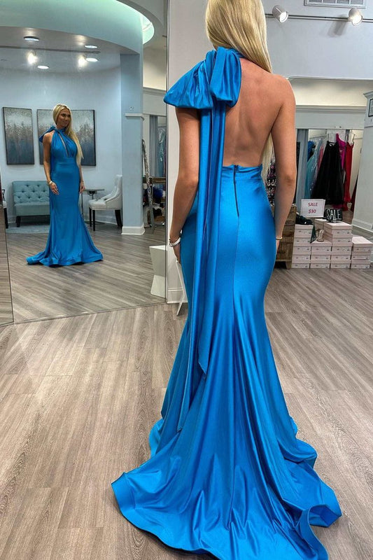 Royal Blue Halter Backless Mermaid Long Formal Dress Evening Dresses     fg6157