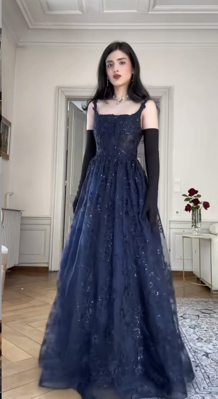 A Line Navy Blue Elegant Birthday Party Dress Long Evening Dress     fg7183