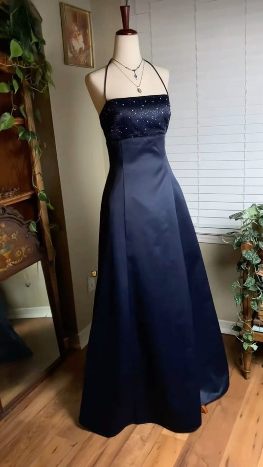 A Line Navy Blue Long Prom Dresses Formal Evening Dress  fg7608