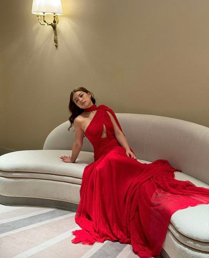 Red Evening Dress, Side Slit Party Dress For Women      fg6266