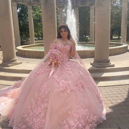 Romantic Pink Ball Gown Quinceanera Prom Dresses Sexy Lace Long Sweet 16 Dress Vestidos     fg5526