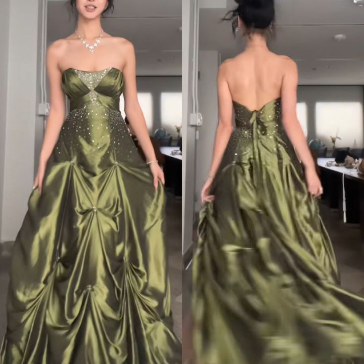 Long Green Satin Sleeveless Party Dress Formal Gown     fg5957