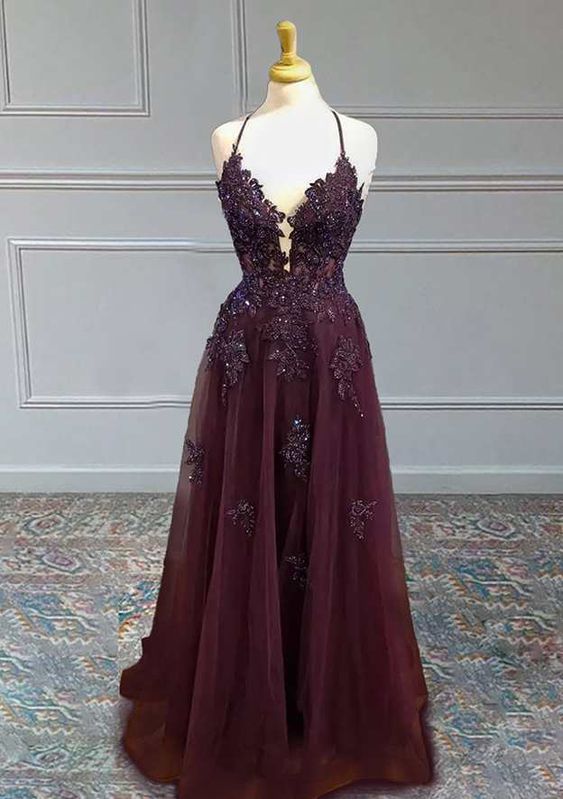 A-LINE V-NECK SPAGHETTI STRAPS TULLE PROM DRESS/EVENING DRESS      fg5396