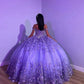 Purple Shiny Puffy Princess Quinceanera Dresses Off Shoulder Beads 3D Floral Gillter Sequins Lace-up Corset Vestidos 15 anos rosa     fg5533