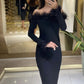 Elegant Black Prom Dresses Knee Length Women Feather Evening Gowns Saudi Arabic Graduation Dresses     fg5649