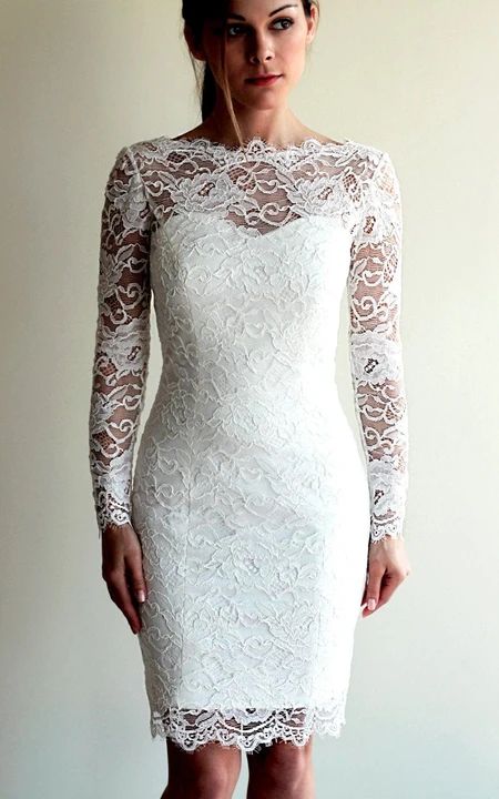 Long Sleeve Lace Short Fitted Wedding Dress    fg5995