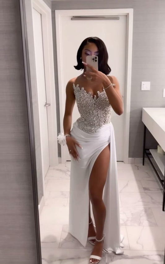 Gorgeous Long White A-line Prom Dress With Slit       fg6776