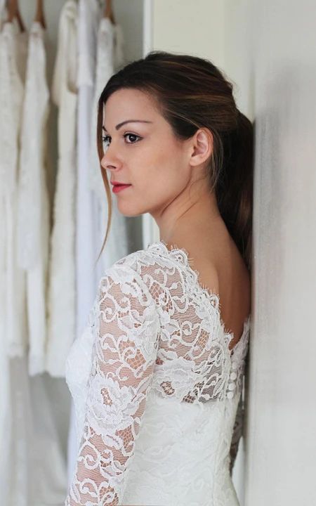 Long Sleeve Lace Short Fitted Wedding Dress    fg5995