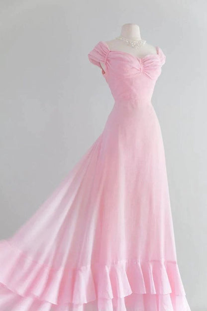 Retro Pink A-line Long Prom Dress,Pink Bridesmaid Dress      fg5991