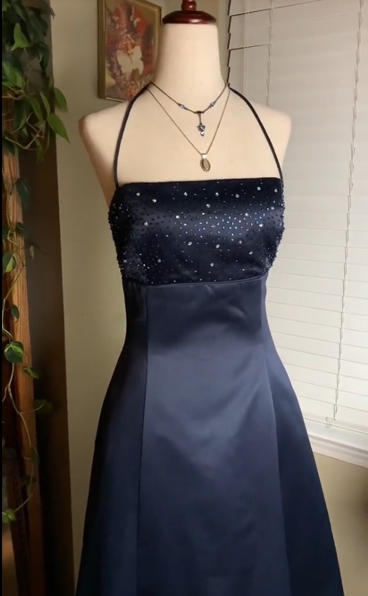 A Line Navy Blue Long Prom Dresses Formal Evening Dress  fg7608