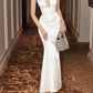 Vintage Mermaid Halter Sleeveless Satin Backless Wedding Dresses Long Prom Dress    fg7401