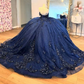 Mexico Navy Quinceanera Dress Ball Gown Floral Appliques Beaded Crystal Corset Sweet 16 Vestido De 15 Anos       fg6839